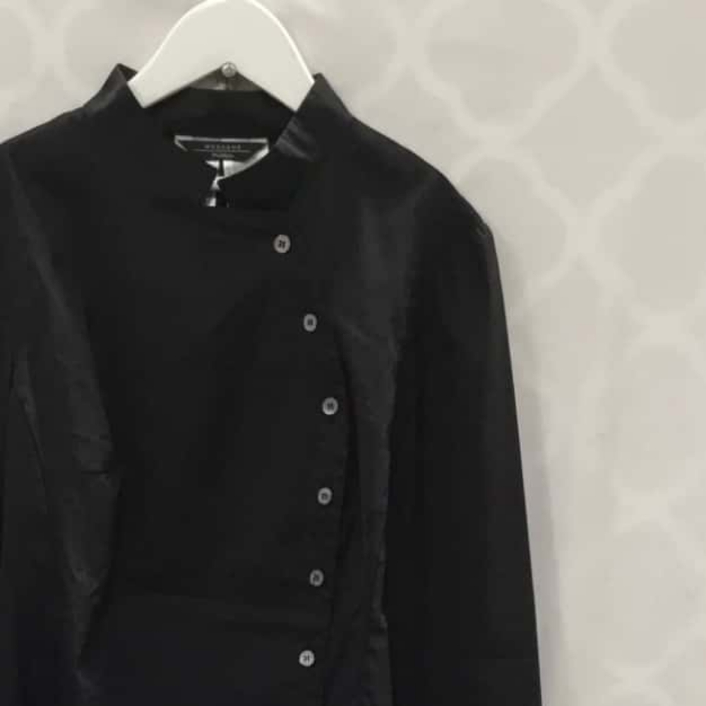 MAX MARA WEEKEND Black Cotton Lycra Button High Collar Office Long Sleeve Shirt - Picture 3 of 9